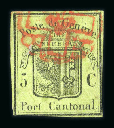 Stamp of Switzerland / Schweiz » Kantonalmarken » Genf 1846, grosser Adler gelbgrün, farbfrisch