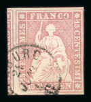 Stamp of Switzerland / Schweiz » Sitzende Helvetia Ungezähnt » Dünnes Papier 1856, 15 Rp. rot, 1. Berner Druckperiode auf sehr dünnem Papier