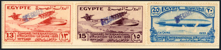 Stamp of Egypt » Commemoratives 1933 International Aviation Congress, the complete set of five affixed on archival paper, from the UPU archives of Goa , overprinted “SPECIMEN” in blue, 15m corner defect, a unique set (Goa is on the west coast of India,