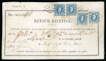 Stamp of Romania » United Principalities 1864-1865 Prince Cuza Two registered return receipts