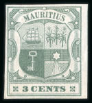 Stamp of Mauritius » 1900-05 Arms Issue (SG 138-155) 1900-05 Small Arms 3c. dull green, imperforate colour trials (7)