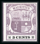 Stamp of Mauritius » 1900-05 Arms Issue (SG 138-155) 1900-05 Arms 3c group of 12 imperforate colour trials with purple head plates