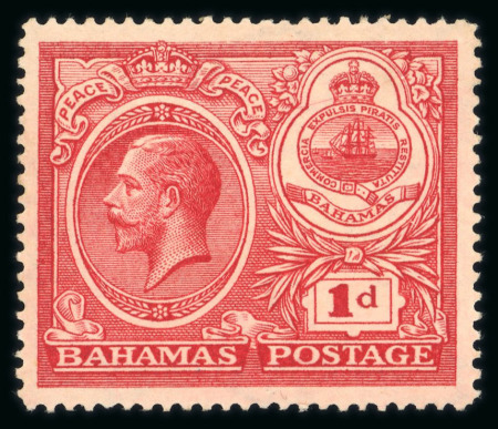 Stamp of Bahamas 1920 1d carmine with "C" of "CA" missing from wmk, mint