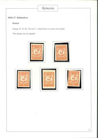 Stamp of Romania » Later Issues 1920-27 accumulation of imperf Essays for definitive issues in unadopted designs