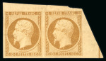 Stamp of France » Présidence de 1852 1852, Présidence Napoléon Y&T n°9, 10c bistre-jaune, paire neuve * coin de feuille avec une partie du filet d'encadrement.