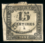 Stamp of Colonies françaises » Monaco 1876, Taxe Y&T n°3 15c noir oblitéré cad "Monaco (87)",