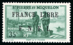 Stamp of Colonies françaises » St. Pierre et Miquelon 1942, France Libre 35 Cts vert Y&T n° 254 neuf * signé