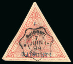 Stamp of Colonies françaises » Côtes des Somalis 1894, timbre d'Obock surchargé Y&T n° 4 1f sur 5f oblitéré,