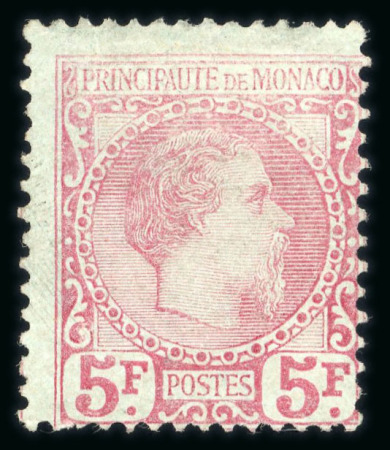 Stamp of Colonies françaises » Monaco CANCEL 1885, Monaco, Charles III Y&T n°10, 5f carmin sur vert,