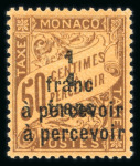 Stamp of Colonies françaises » Monaco 1925, Monaco, Taxe Y&T n°17a, 1f sur 50c brun avec