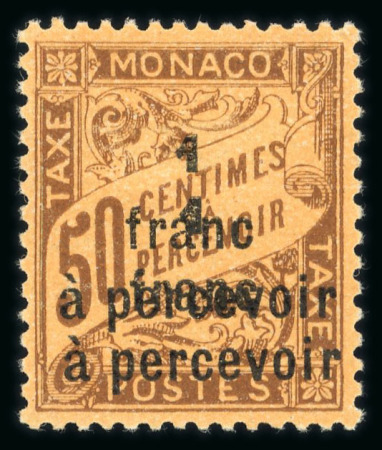 Stamp of Colonies françaises » Monaco 1925, Monaco, Taxe Y&T n°17a, 1f sur 50c brun avec