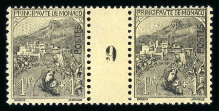 Stamp of Colonies françaises » Monaco 1919, Monaco, Orphelins Y&T n°32, 1f + 1f en paire