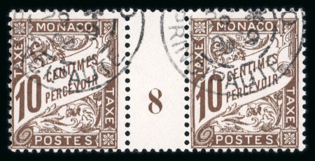Stamp of Colonies françaises » Monaco CANCEL 1908, Monaco, Taxe Y&T n°4, 10c brun en paire horizontale