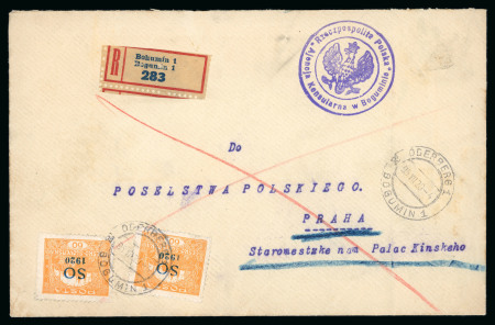 Stamp of Czechoslovakia » Czechoslovakia East Silesia 1920 Group of 7 covers with some from the Polish Consulate in Bohumin incl. three registered covers with 140 heller rate