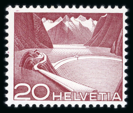 Stamp of Switzerland / Schweiz » Schweiz ab 1907 1949, 20 Rp. Grimsel Stausee in der seltenen Urtype