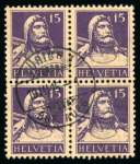 Stamp of Switzerland / Schweiz » Schweiz ab 1907 1914, Tellbrustbild 15 Rp. schwarzviolett im Viererblock
