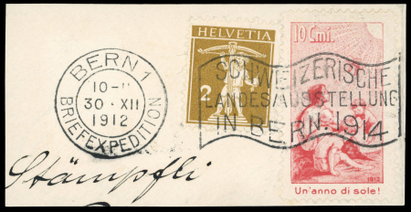 Stamp of Switzerland / Schweiz » Pro Juventute 1912, Pro Juventute Vorläufer italienisch, zusammen mit Tellknabe 2 Rp. oliv
