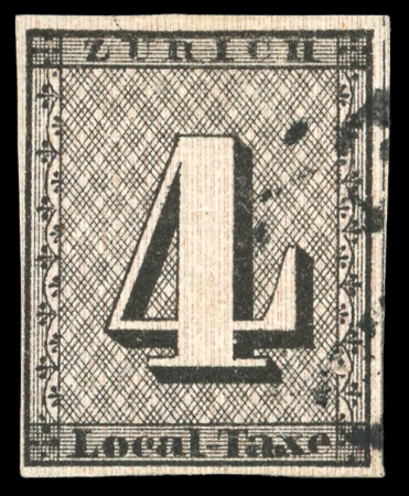 Stamp of Switzerland / Schweiz » Kantonalmarken » Zürich 1843, Zürich 4 mit hervortretenden senkrechten Unterdrucklinien