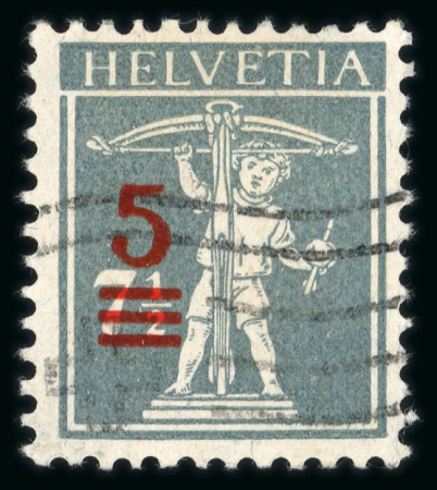 Stamp of Switzerland / Schweiz » Schweiz ab 1907 1921, Tellknabe 5 auf 7½ Rp. grau in der seltenen Type III