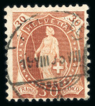 Stamp of Switzerland / Schweiz » Stehende Helvetia 1904, Stehende Helvetia 30 Rp. braun, gezähnt 11½:11 mit Plattenfehler « HELVETTA »