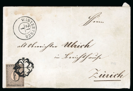 Stamp of Switzerland / Schweiz » Kantonalmarken » Zürich 1846, Zürich 6 auf Brief von Winterthur