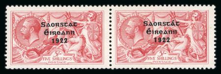Stamp of Ireland » 1922-23 Thom Three-Line Overprints (T47-T61) 5s rose-red, mint horizontal pair, left stamp showing