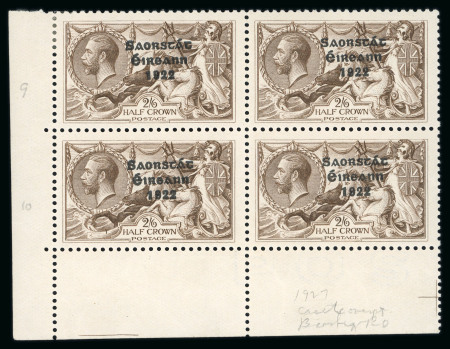 Stamp of Ireland » 1927-28 Wide Date Overprints (T72-T74) 2s6d chocolate, mint single showing flat-tailed 9 variety,