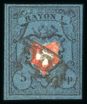 Stamp of Switzerland / Schweiz » Rayonmarken » Rayon I, dunkelblau ohne Kreuzeinfassung 1850, Rayon I dunkelblau ohne Kreuzeinfassung mit Abart « marmorierter Blaudruck »
