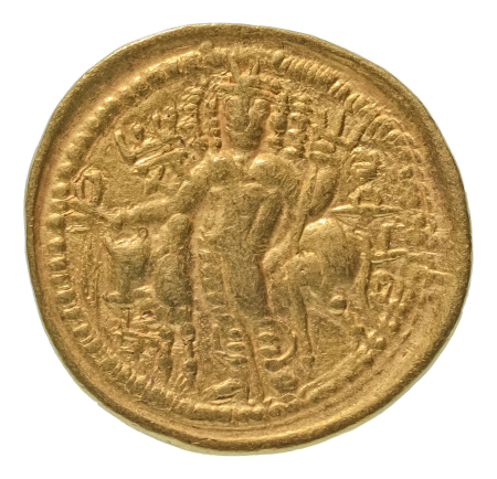Kushanas, Vasudeva II, c. 275-300, AV dinar, 7.75 g. Oesho Bull