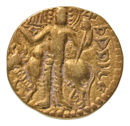 Kushanas, Vasudeva II, c. 275-300, AV dinar, 7.73 g. Oesho Bull