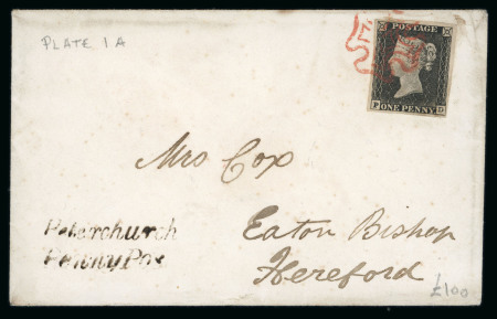 Stamp of Great Britain » 1840 1d Black and 1d Red plates 1a to 11 1840 (Aug 27) envelope to Eaton Bishop (Herefordshire) with 1840 1d black pl.1a