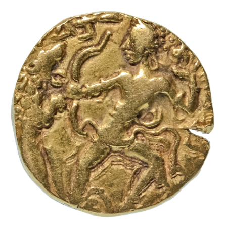 Gupta Empire, Chandragupta II, c. 380-413, AV dinar, 7.77 g. Lion slayer