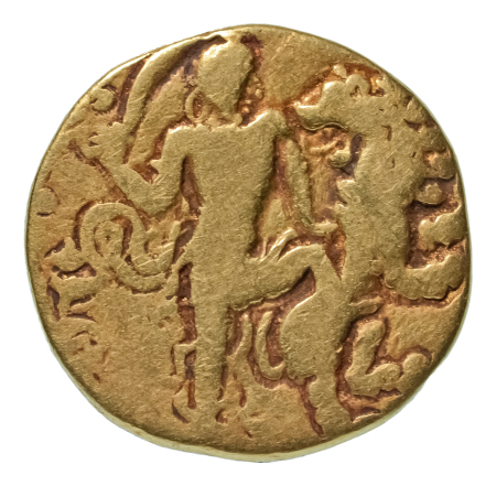 Gupta Empire, Chandragupta II, c. 380-413, AV dinar, 7.41 g. Lion slayer with sword
