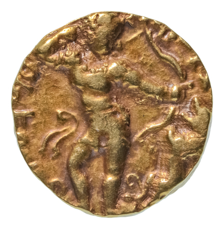 Gupta Empire, Kumaragupta I, c. 415-455, AV dinar, 8.09 g. Lion slayer