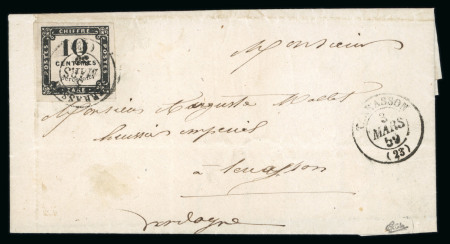 Stamp of France » Timbres-Taxe 1859, Taxe Y&T n°1, 10c noir lithographié sur lettre