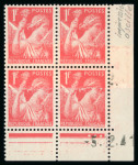 Stamp of France » Variétés et curiosités 1941, Iris Y&T n°433, 1f rose en bloc de 4 coin daté