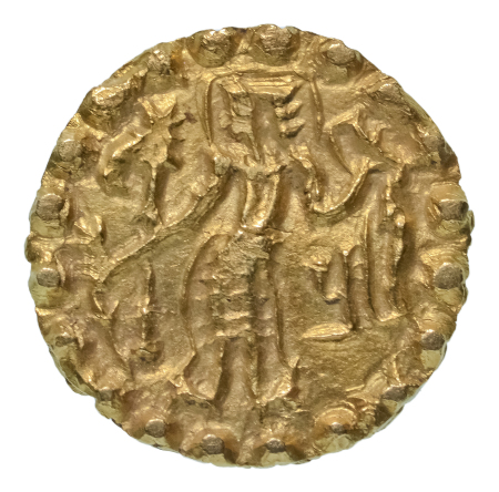 Post Gupta, Bengal, Samatata region, anonymous issue, c. 675-700, AV dinar, 5.60 g.