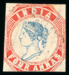 Stamp of India » 1854 Lithographs 1854 Lot of six 4a cut square examples depicting examples from 1st, 2nd, 4th and 5th printings