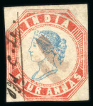 Stamp of India » 1854 Lithographs 1854 4a head III Frame II 4th printing with a variety showing extra blue line under bust