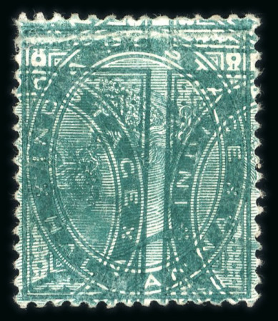 Stamp of India » 1855-1946 De La Rue and later Crown Colony Issues 1882 1/2a green double impression variety, mint o.g.