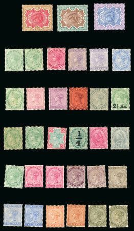 Stamp of India » 1855-1946 De La Rue and later Crown Colony Issues 1882-1900 India QV mint set to 5r incl. extra shades