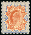 Stamp of India » 1855-1946 De La Rue and later Crown Colony Issues 1902 KEVII set 3p to 25r mint set (1a used), most with toned gum