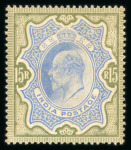 Stamp of India » 1855-1946 De La Rue and later Crown Colony Issues 1902 KEVII set 3p to 25r mint set (1a used), most with toned gum