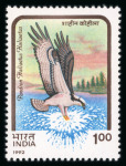Stamp of India » Dominion 1992 Birds of Prey 2r Osprey with error of value 1r instead of 2r and the wrong name of the bird in the Hindi inscription