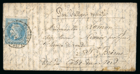 Stamp of France » Ballons Montés 1870, Lettre par Ballon Monté "Le Jacquard" à destination