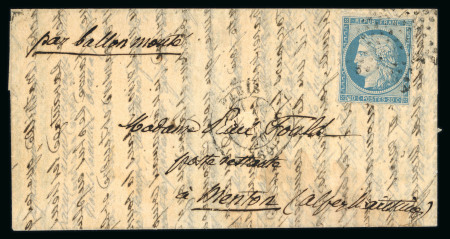 Stamp of France » Ballons Montés 1870, Lettre par Ballon Monté "Le Parmentier" à destination