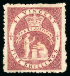 Stamp of St. Vincent 1880 5s rose-red, mint small part o.g.