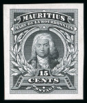 Stamp of Mauritius » 1899 Birth Bicentenary of la Bourdonnais (SG 136) 1899 (13 Dec.) Mahé de la Bourdonnais, 15c. stamp-size proof in black on thick paper,