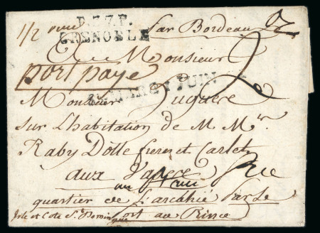 Stamp of Haiti » French Colony of St. Domingue 1792 prepaid entire Grenoble to St Marc