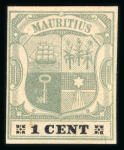 Stamp of Mauritius » 1900-05 Arms Issue (SG 138-155) 1900-05 Arms 1c group of 7 imperforate colour trials on different paper and different head/duty plate combinations